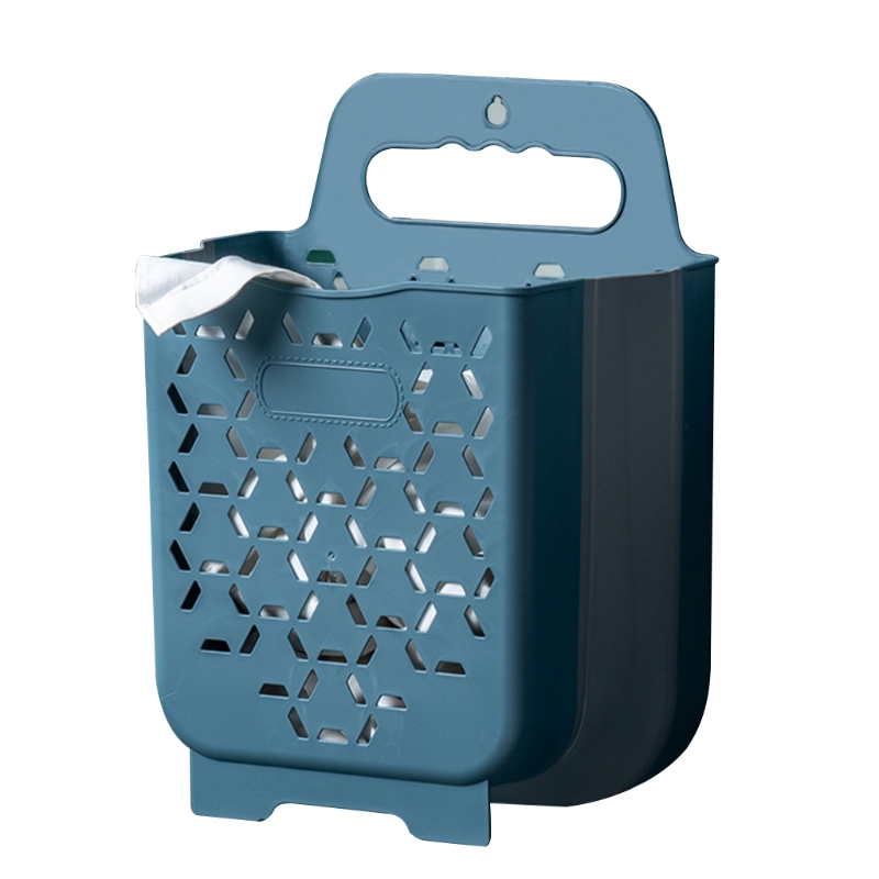 Cesta plegable de plástico para la colada, caja de almacenamiento de plástico con asa para colgar en la pared del baño, 95AA: Quiet Blue