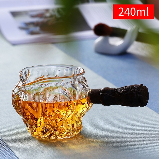Jarra de vidrio para servir té, jarra de madera, mango chino Gongfu Chahai, jarra de té de vidrio, taza de té, café, leche