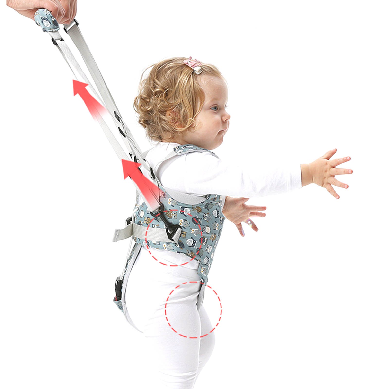 Harnais de marche à main réglable pour bébé de plus de 8 mois, Assistant de marche pour tout-petit avec entrejambe détachable pour bébé