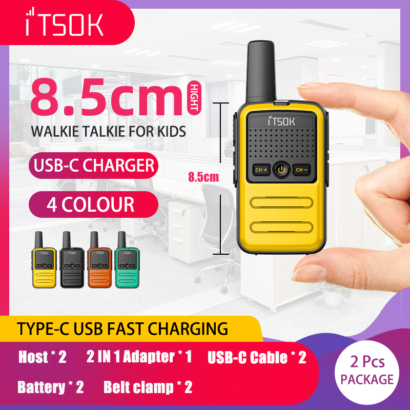 2pcs Mini Toy 1~5 Km UHF Two Way Transceiver USB-C Tablet Colorful Fuselage Kids Talki Walki Walkie Talkie Radio Type-c