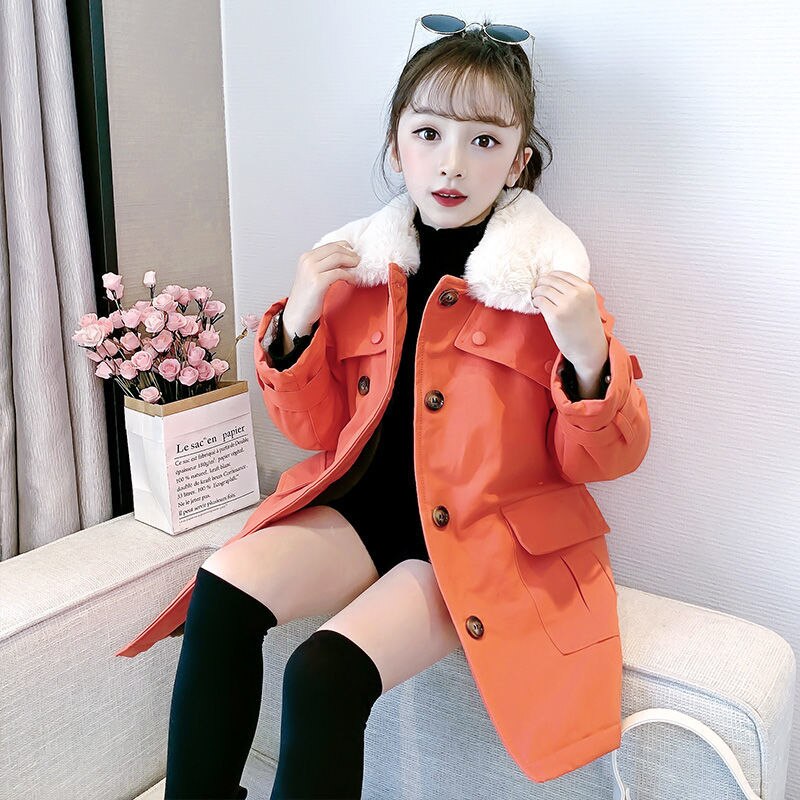 Winter Mädchen Jacke Winddicht Warme Mantel Pelz Kragen Outwear Zweireiher lässig freundlicher freundlicher Kleidung 4-16 Jahre alt