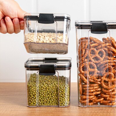 1300ml PET Plastic Food Containers Stackable Transparent Grain Food Storage Box Kitchen storage jar Noodles Sealed Containers