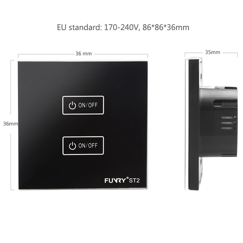 EU standard Touch Switch Light Control Sensor Switch Luxury Wall Switch Panel ST2 2 Gang 170-240V Crystal Tempered Glass