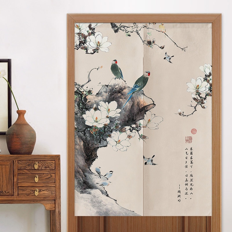 Chinese Bloem En Vogel Deur Gordijn Woonkamer Slaapkamer Half Gordijn Noren Japanse Gordijn Entree Feng Shui Deur Gordijn