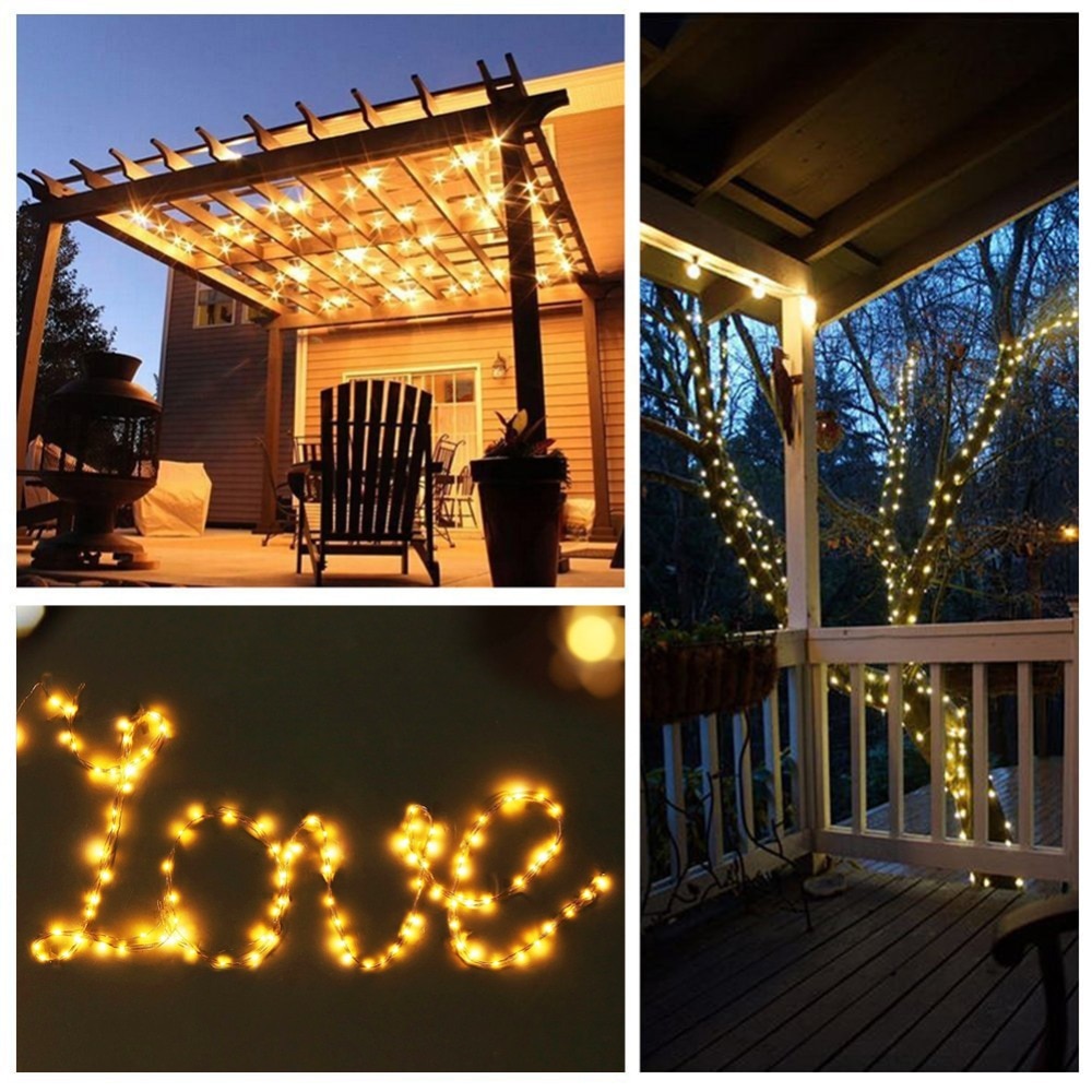 Solar gadelampe led string lys kobber dekoration bryllup udendørs spotlight gade balkon landskab belysning have lys