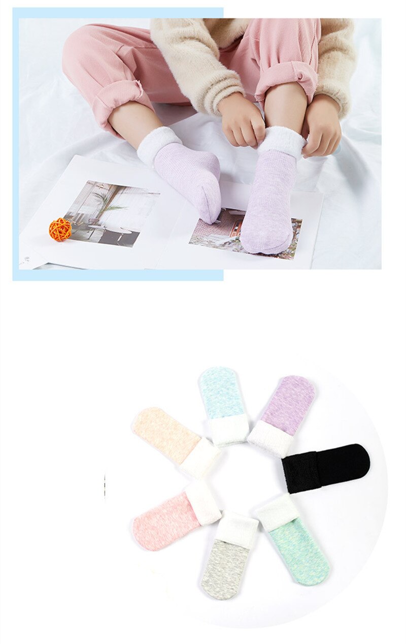 Wyprzedaż!!! 1pc losowy kolor zima ciepła moda ułożjeden skarpety dziecięce dzieci w jednolitym cukierkowym kolorze dzieci śnieg grube ciepłe skarpetki podłogowe