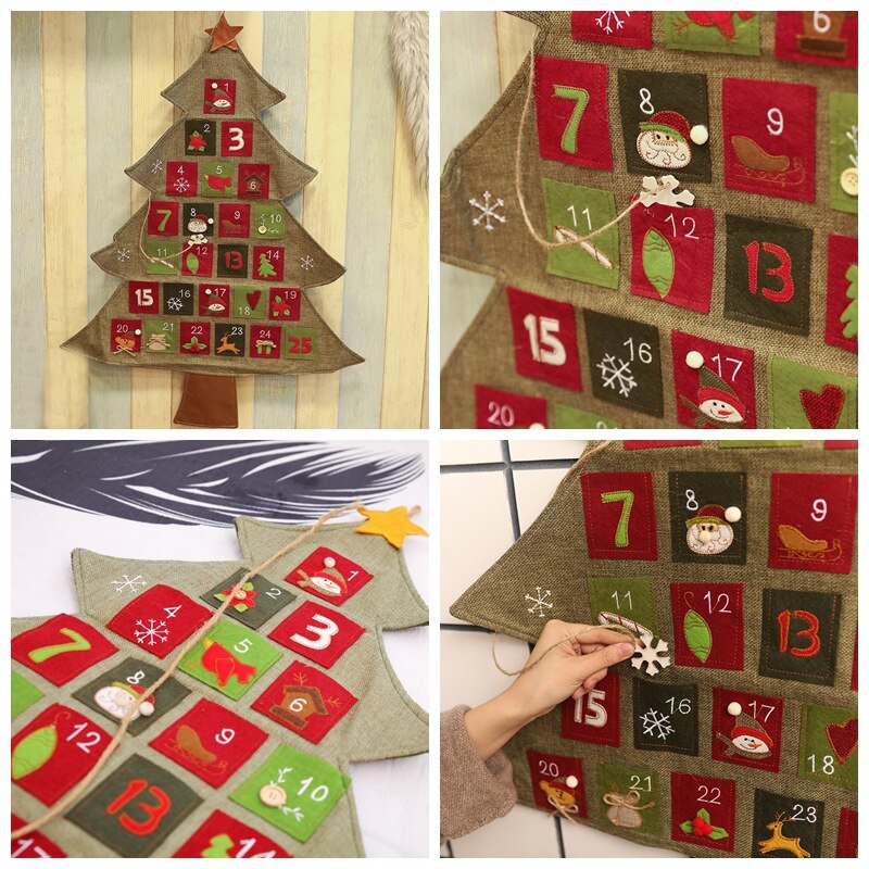 Christmas Advent Calendar Christmas Tree Shape Hanging Christmas Calendar Door Wall Window Decor Xmas Party Supply