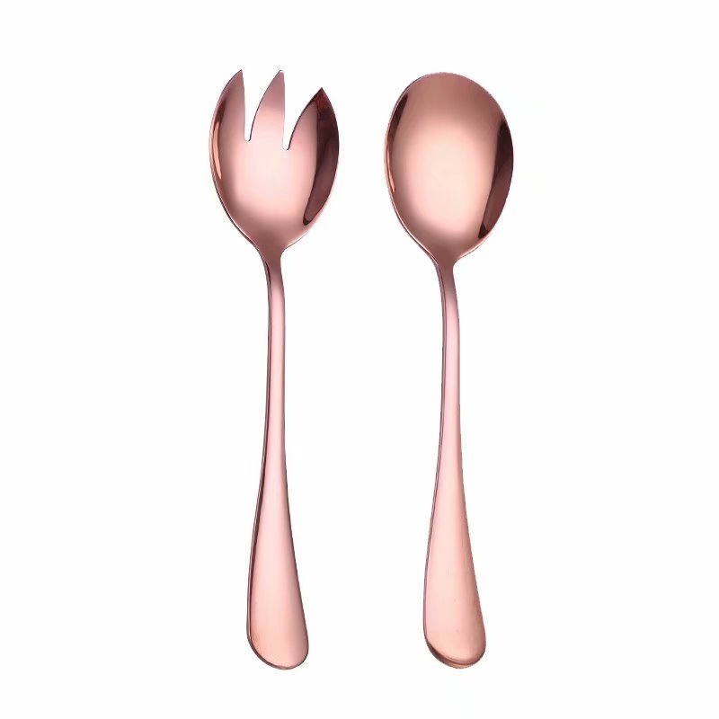 Unique Spoon Fork Stainless Steel Set Kitchen Cutlery Food Salad Fruit Tableware Handmade Fork Spoon Camping Outdoor for Cooking: Rose Gold