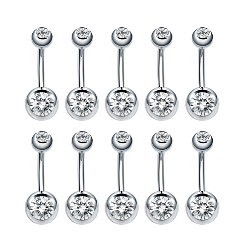 10 stuks/lot roestvrijstalen navelpiercings met strasssteentjes, navelringen, ombligo-balletjes, nombril-buikpiercings, sexy lichaamssieraden: Lichtgeelgouden kleur