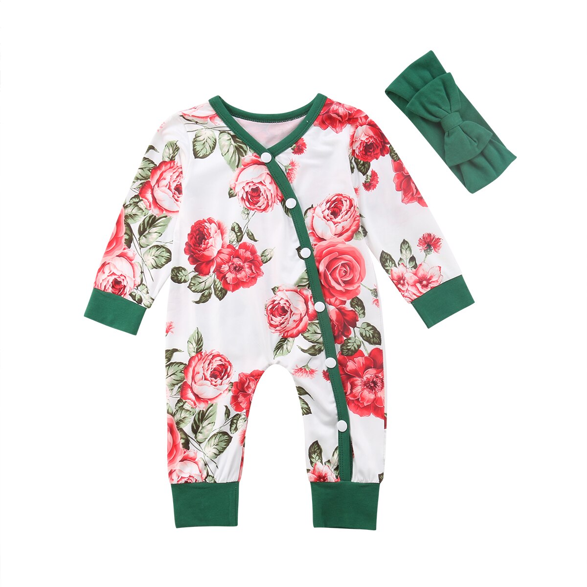 Baby børn pige tøj spædbarn knap blomstret bodysuit langærmet jumpsuit bodysuit tøj outfits: 6m