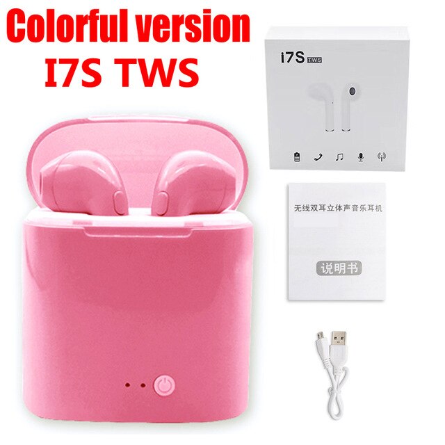 Wpaier-auriculares I7S TWS con Bluetooth, auriculares inalámbricos portátiles con cargador, auriculares universales I7 mini: I7STWS Colorful PINK