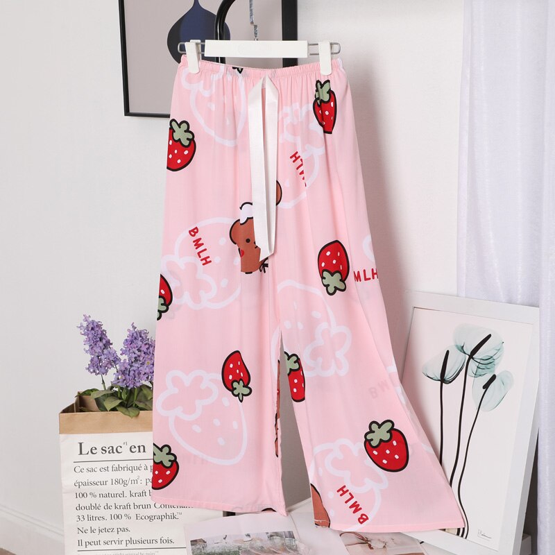 Pantalon en coton respirant pour femmes, imprimé Floral, jambes larges, cordon de serrage, vêtements de maison, Long, été: 10