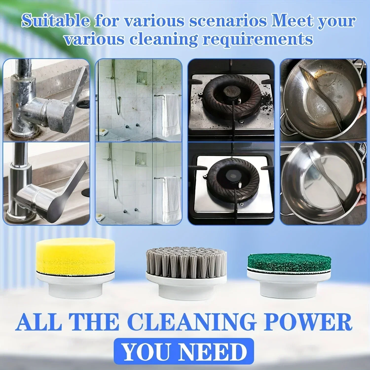 6in1 Electric Cleaning Brush Multifunctional Kitchen Bathroom Toilet Portable Powerful Clean Brush LED Display