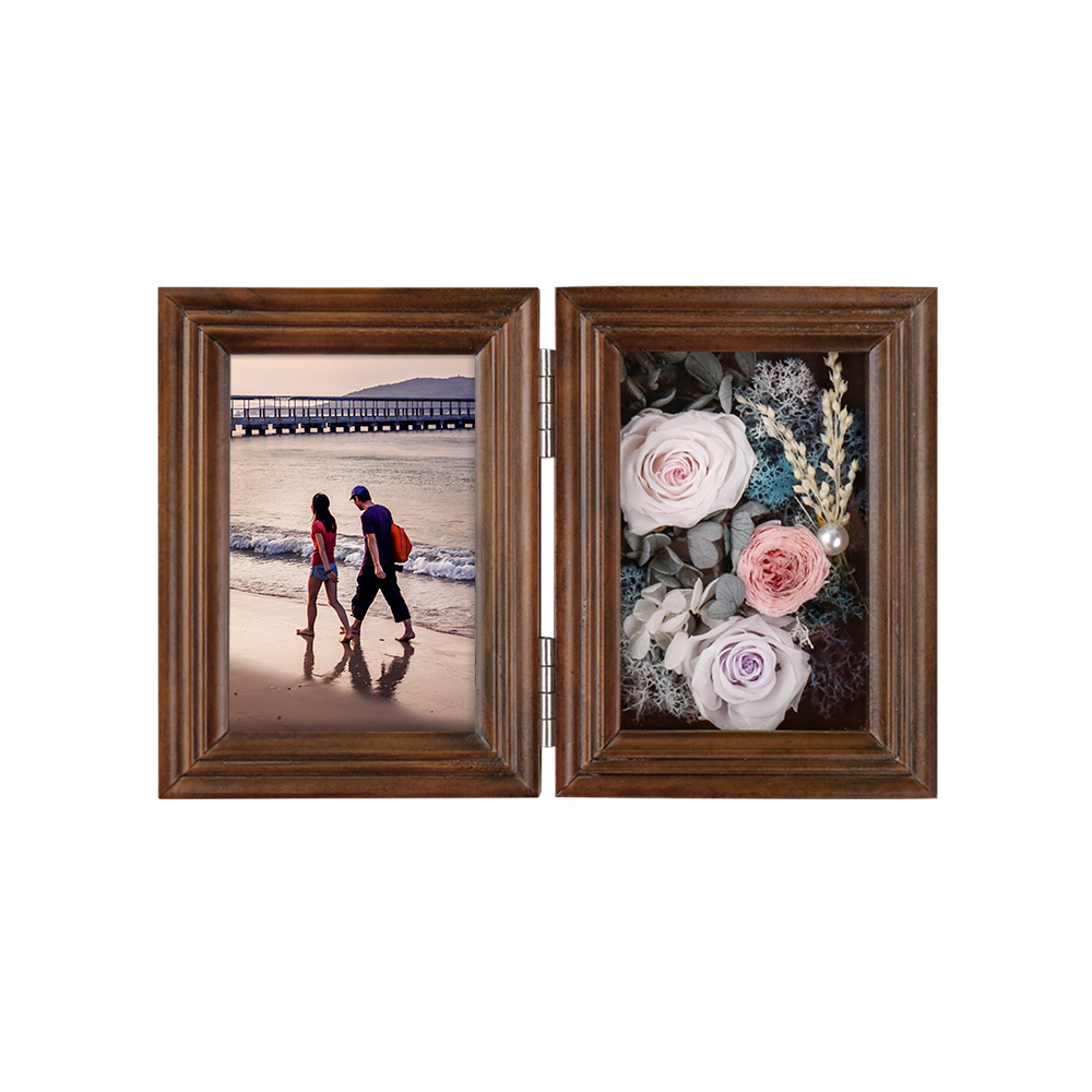 Immortal Flower Photo Frame Rose Picture Frame Never Withered Roses and Eternal Flower Wooden Photo Frame with Forever Flower fo: Brown