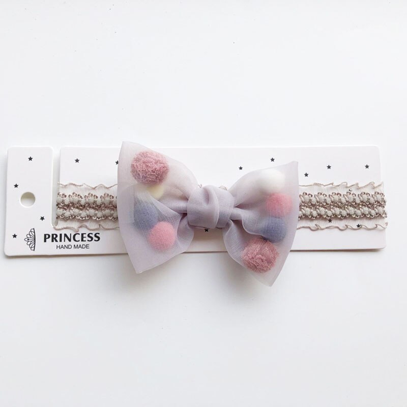 Baby Girls Bowknot Crown Headband Kids Lace Elastic Princess Hair Band Colorful Pompom Baby Hair Accessories: style3 purple
