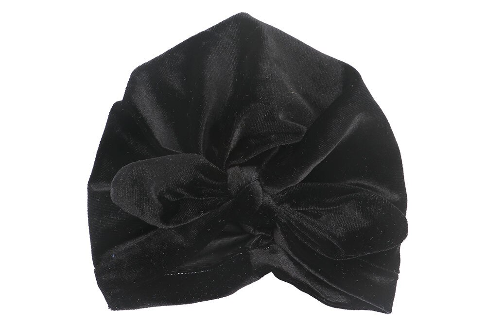 10 Kleuren Baby Hoofdbanden Rubber Oor Fluwelen Hoofdbanden Peuter Winter Warm Baby Tulband Beanie Hoed Elastische Head Band Hoofdtooi: Black