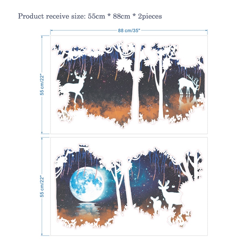 3D Droom Bos Herten Muurstickers art Decals voor kinderkamer woonkamer achtergrond Glas decoratie Muurschildering Behang Home Decor