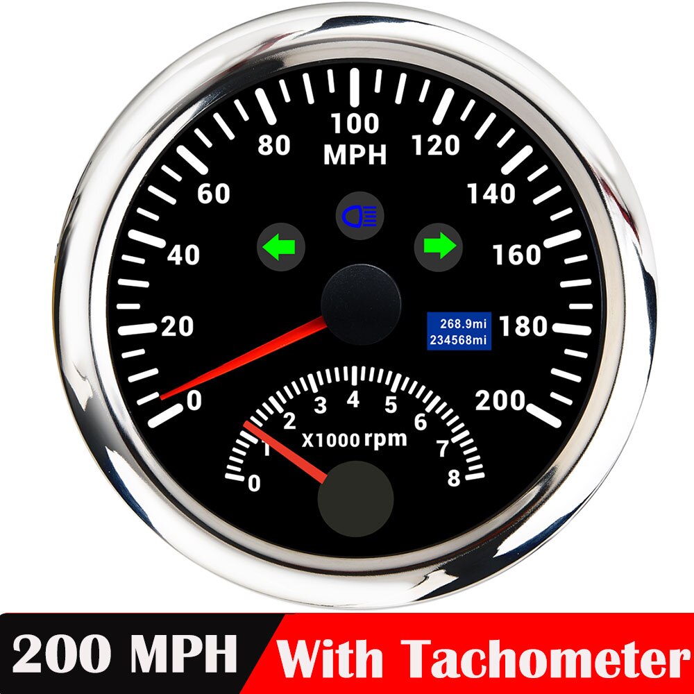 Universele 85Mm Gps Snelheidsmeter Gauge 120 Km/h 200 Km/h 200MPH Gps Speed Meter Kilometerteller Met Toerenteller 8000Rpm Met gps Antenne: 200MPH BS