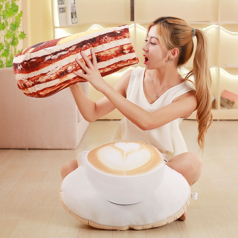 Cojines de comida de felpa para niños y niñas, almohada de felpa con , ideal para aperitivos, tartas, cerveza, café y baquetas