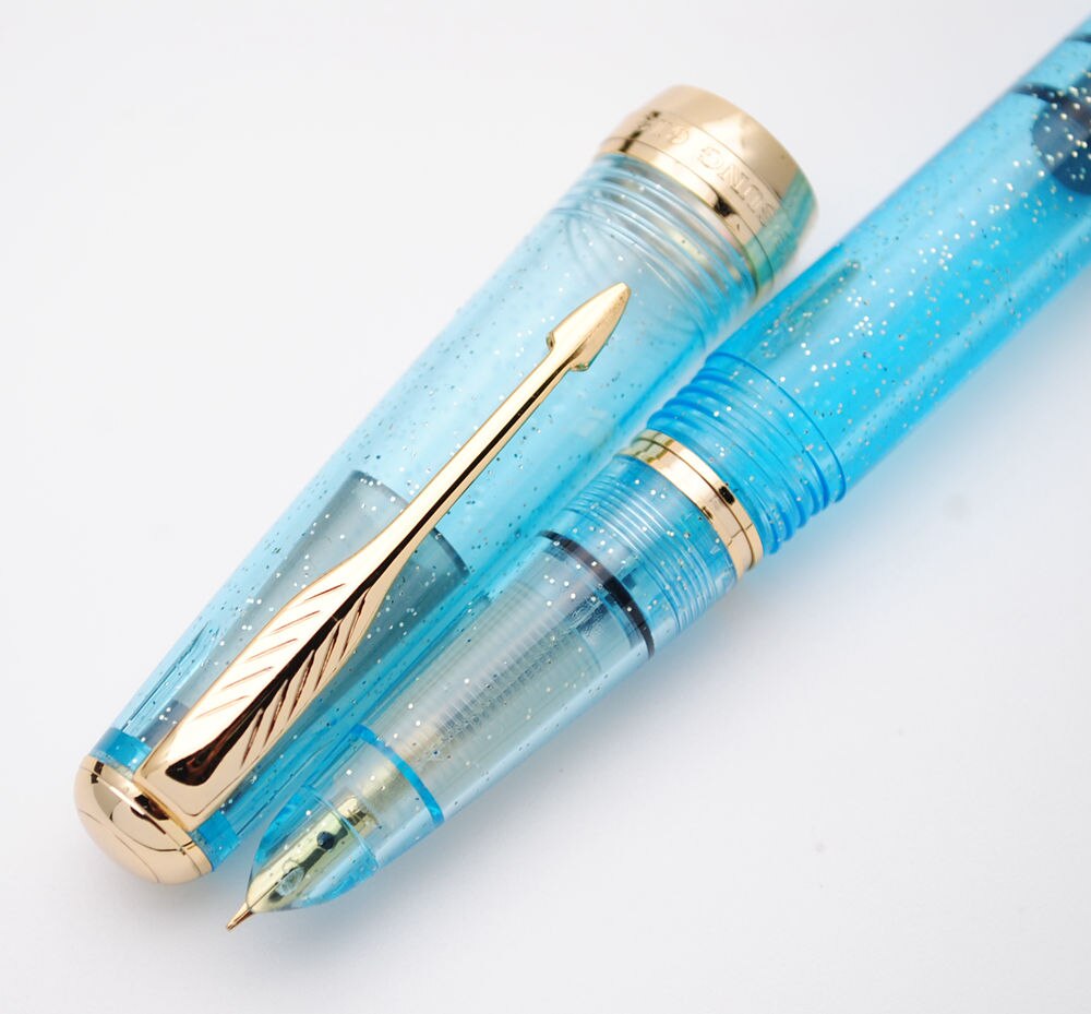 Wing Sung 618 Toso Piston Fountain Pen Transparent F Nib Ink Pen: Light Blue G