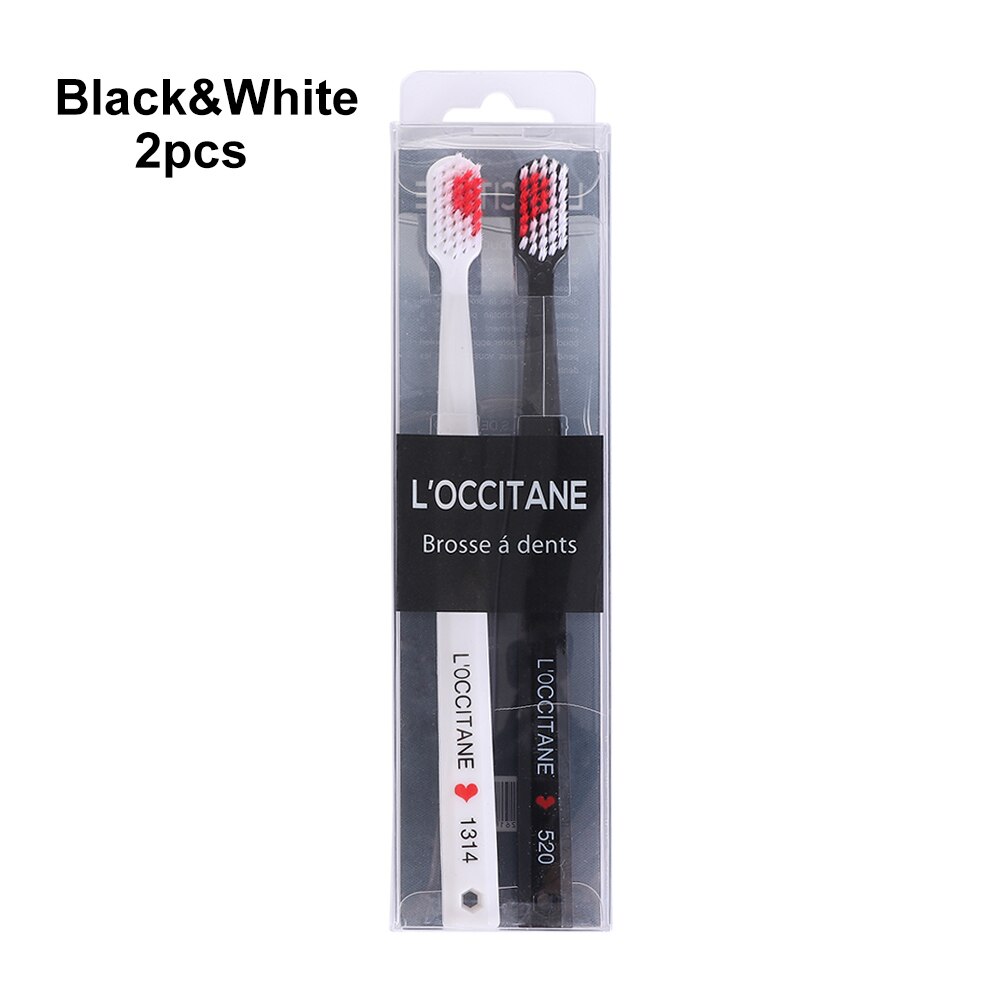 Brosse à dents à poils souples en forme de cœur, noire et blanche, pour Couple, famille, Nano, , pour adultes et enfants, 2 pièces/paquet: Black and White