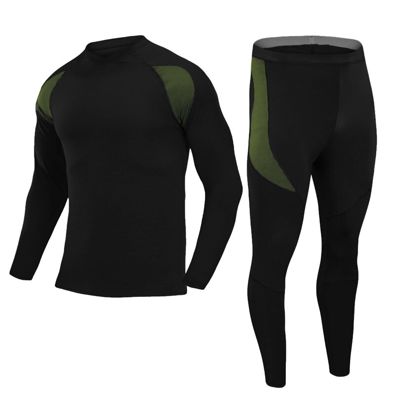 Men&#39;s Long Johns Gym Jogging Set Winter Fleece Underwear Set Men Thick Thermal Base Layer Sportwear Men&#39;s Pajam: black / XL