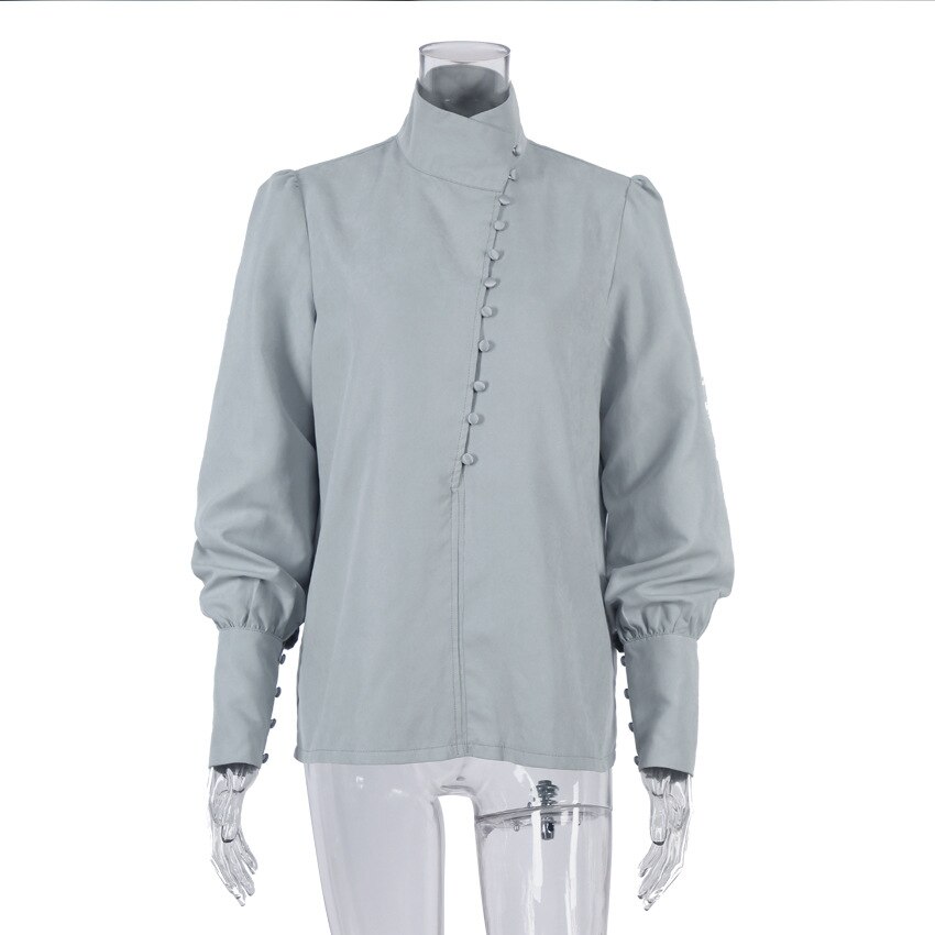 Blusa de cuello alto para mujer, camisa blanca de manga larga para oficina, Top informal liso con manga abombada, 2022