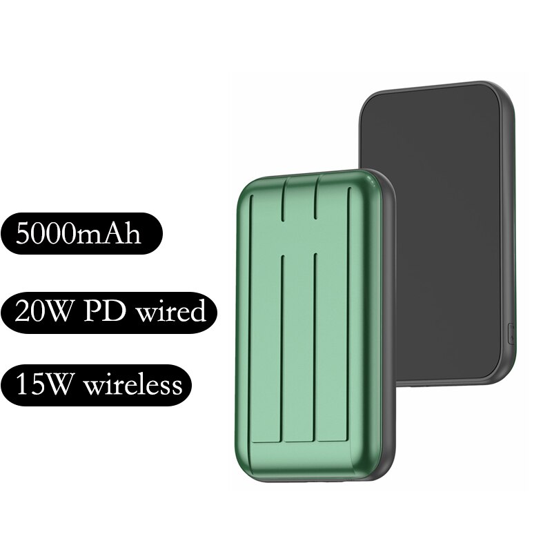 15W Magnetic Charger Power Bank For Magsafe Iphone 12 12pro Max 12 Mini Wireless Charging Powerbank Mobile Phone Battery Android: Green 5000mAh 15W