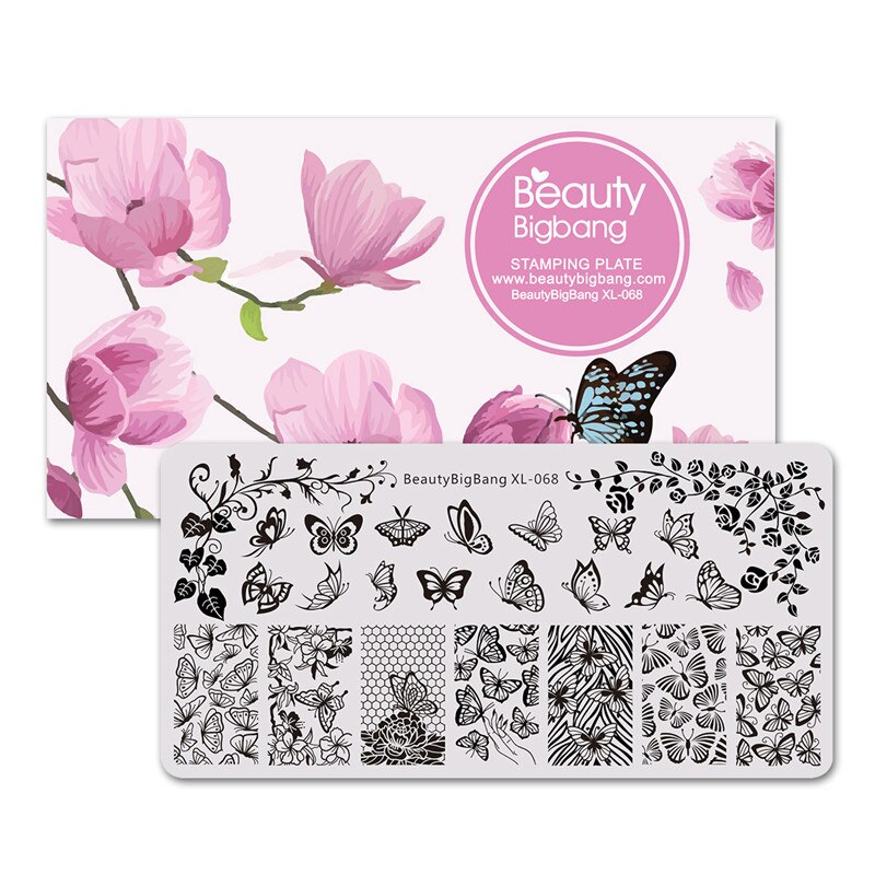 BeautyBigBang Stamping Plates for nails Flower butterfly Theme Nail stamping Plates Template Rectangle Nail Art Stencils XL-068: XL-068