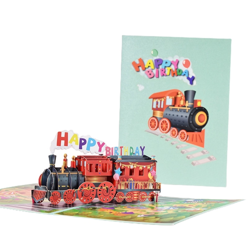 13ME 3D Pop Up Card Birthday Train Greeting Card with Envelope Handmade Birthday Card