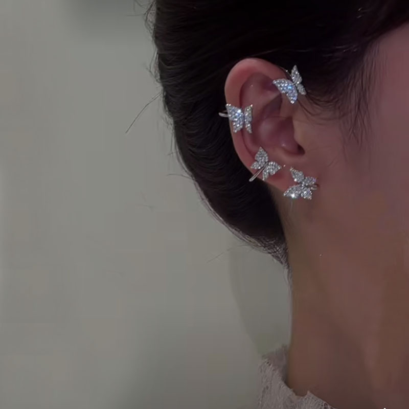 Koreaanse Oorbellen Mode-sieraden Metalen Vlinder Oor Clips Zonder Piercing Voor Vrouwen Sparkling Zirkoon Oor Manchet Clip Oorbellen: silver