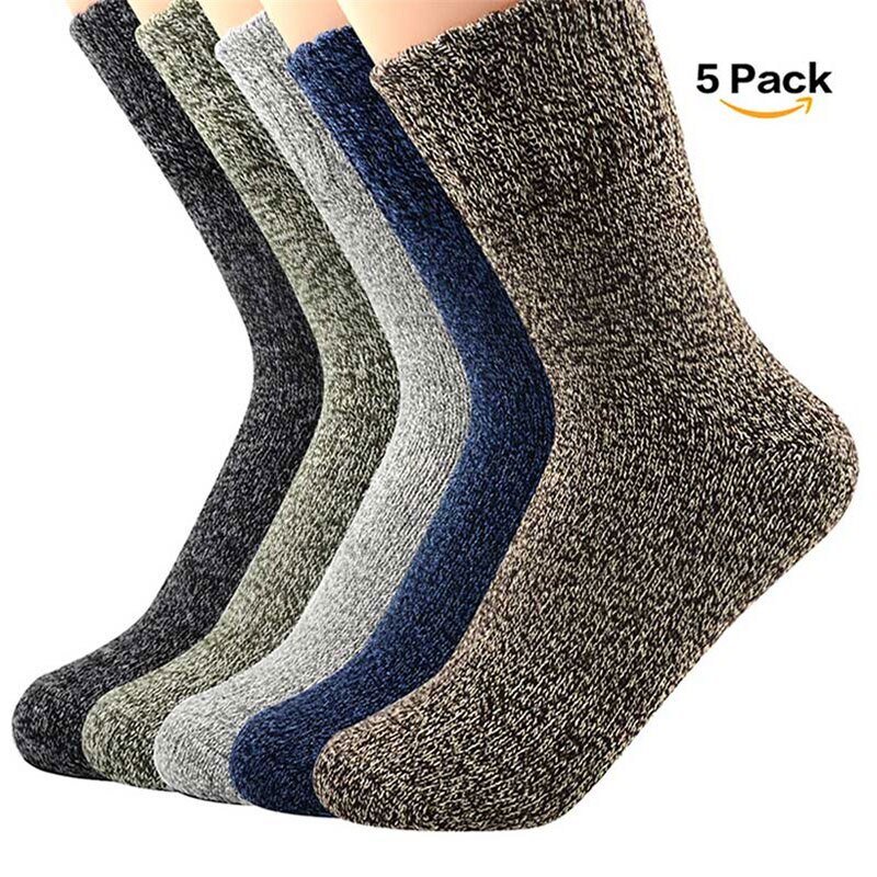 5 paires de chaussettes chaudes en laine pour femmes, chaussettes d'affaires, épaisses, de , de , en coton, rembourrées, hiver: 5 Pack B
