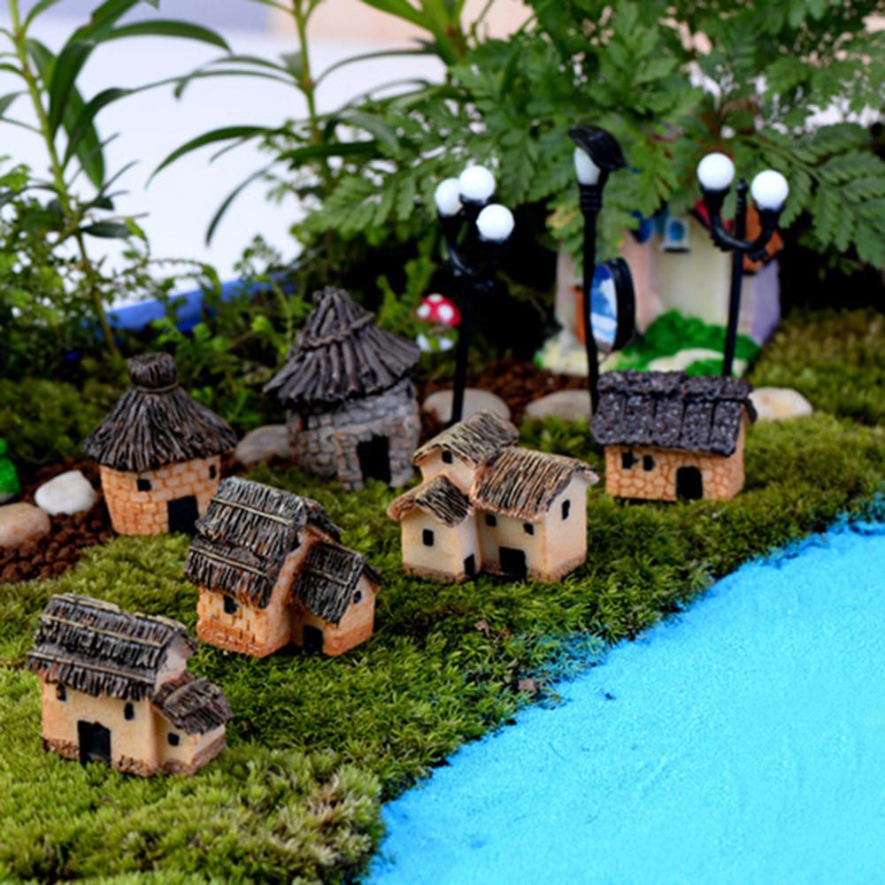 Kleine Mini Hars Huis Miniatuur Dorp Hut Huisje Voor Micro Landschapsarchitectuur Fairy Garden Bonsai Pot Decoratie Tuin Ornamenten