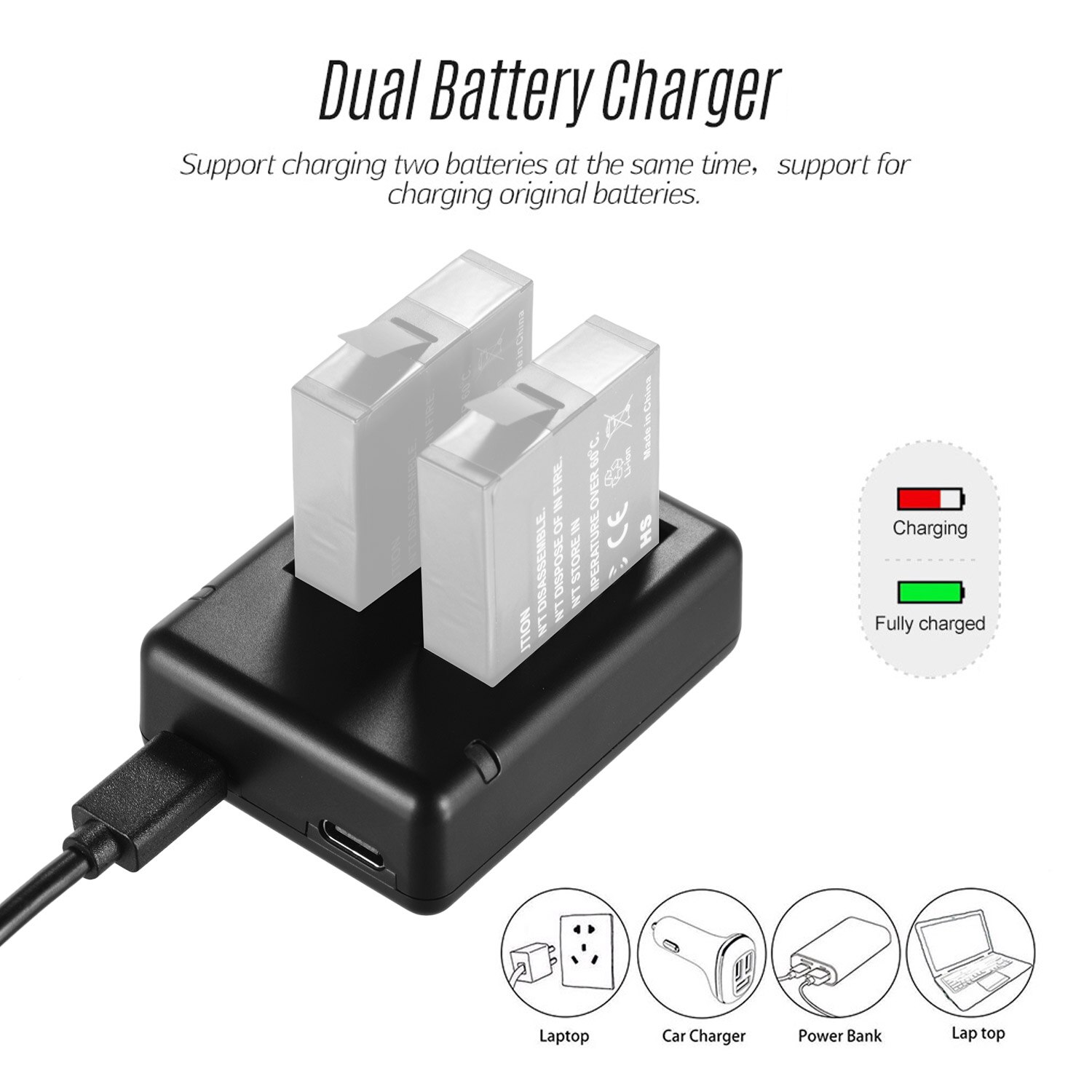 Przenośna ładowarka robić baterii aparatu z dwoma gniazdami i lampką kontrolną kabla USB robić aparatu Insta360 jeden X