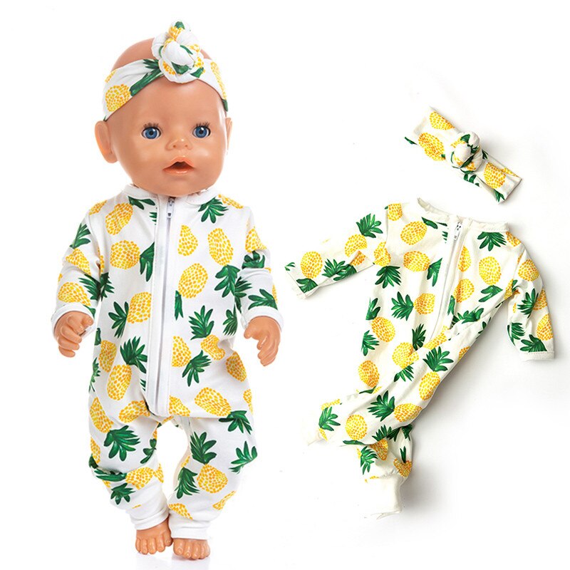 Born BabyFit 18 pulgadas 40cm-43cm ropa para muñeca fresa, piña, fruta y pelo cinta traje accesorios para bebé