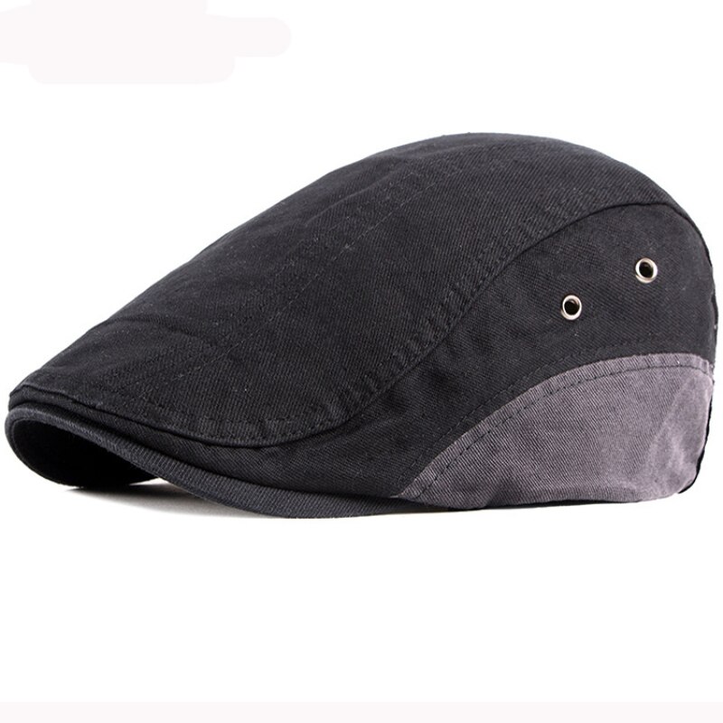 HT3012 boinas sombrero Primavera Verano gorra de algodón transpirable ajustable para hombre artista pintor sombrero Ivy Newsboy gorra plana hombres mujeres boina Cap: Black
