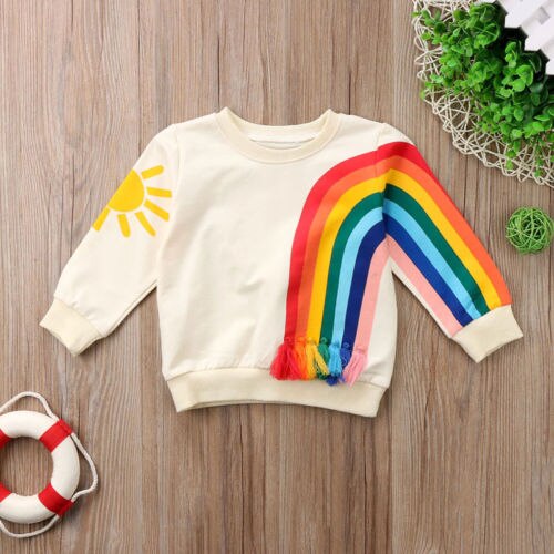 Bebis flicka barn regnbågströja t-shirt toppar kläder långärmad tröja hoodiest-shirts bebiskläder