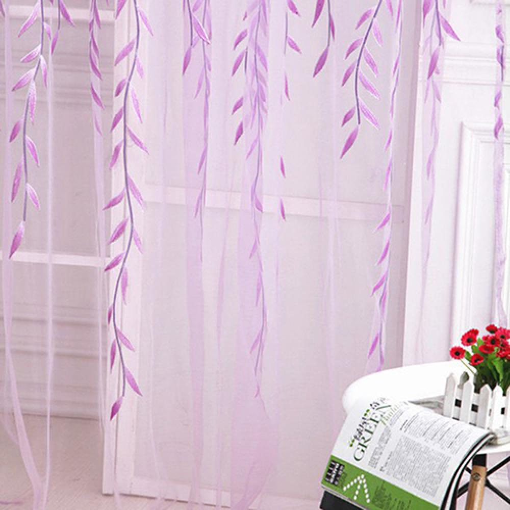 Cortina de Sauce de hilo de vidrio de árbol para el hogar, cortina de tul para decoración de habitación, paneles transparentes, cortinas colgantes de varilla verde y púrpura para decoración del hogar