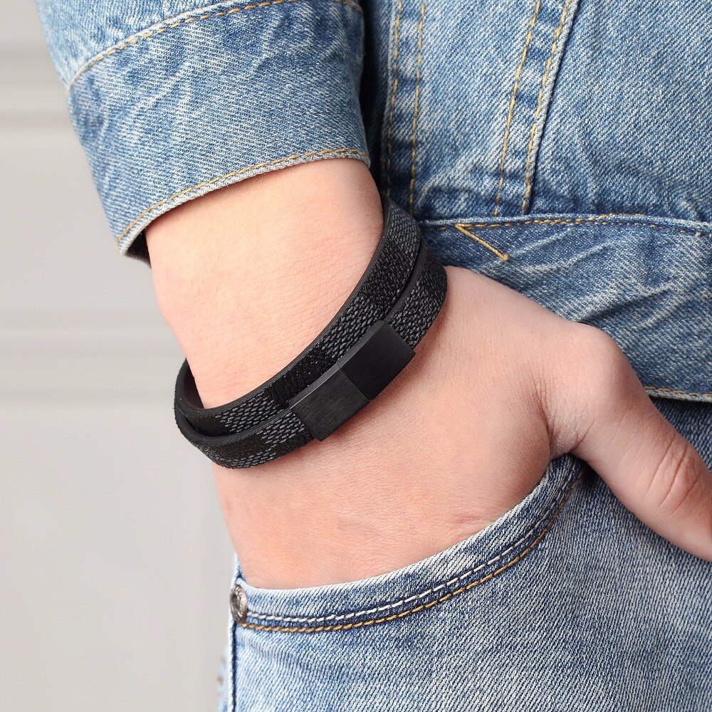 À la main Croix Large Bracelets de Manchette En Acier Inoxydable Bracelets En Cuir Magnétiques Hommes Bracelets et Bracelets Pour Les Femmes Bijoux