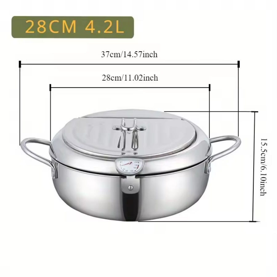 Premium Deep Fryer Pot - Stainless Steel Frying Pot with Accurate Thermometer Chicken