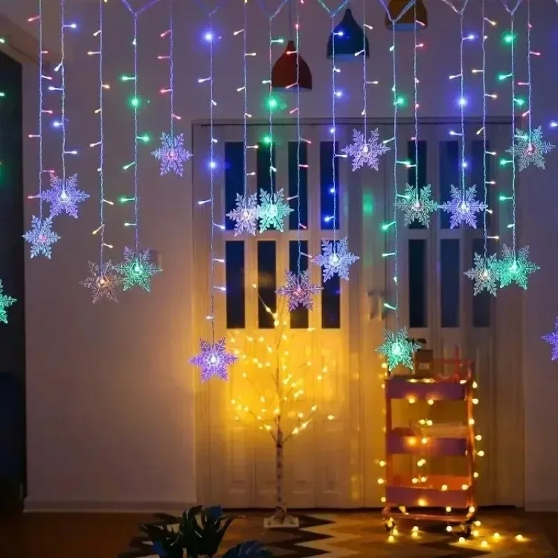 Inomhus och utomhus jul snöflinga led ljusslingor fairy lights gardinljus festong fest år dekoration