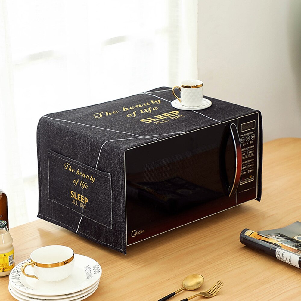 Rectangle Microwave Dust Cover Cotton Linen Double Storage Bag Accessories Decorative Hood Waterproof Microwave Kitchen Oven: Style D