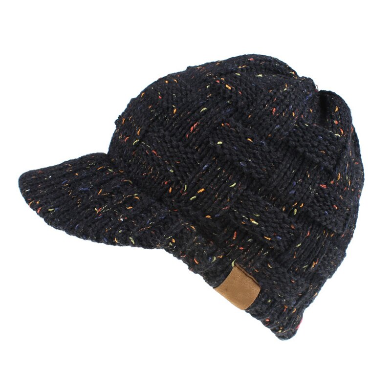 Women Ponytail Beanies Autumn Winter Hats Female Soft Knitting Caps Warm Ladies Skullies For Female Knitted Baseball Cap: Black flower line