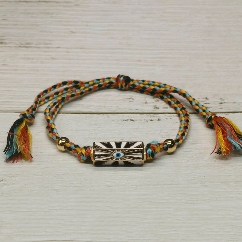 Handmade woven ethnic zircon turkish evil eye bracelet women's braided lucky enamel amulet rope bracelets for women jewelry ys -08: B