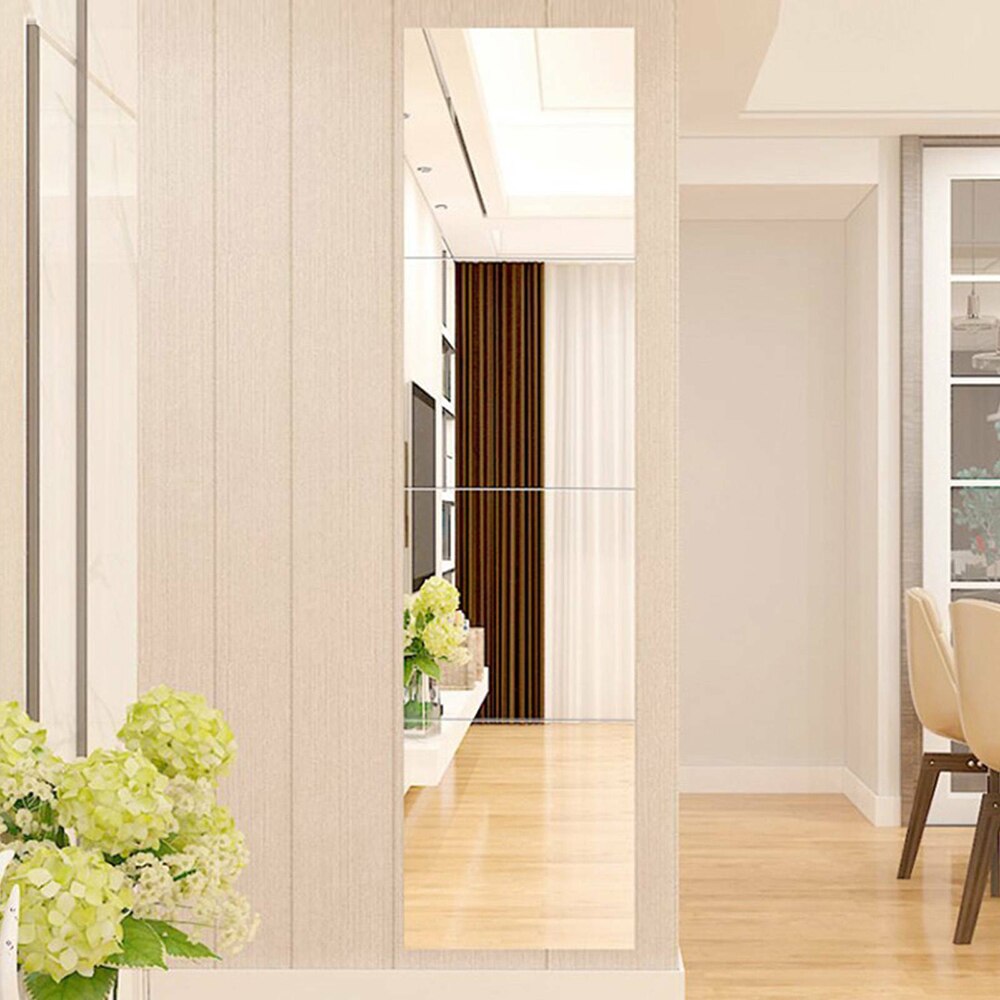 4pcs Mirror Glass Wall Stickers Self-adhesive Tiles Bathroom Bedroom 3D Home Decor Wall Mural Stickers Decal 30 X 30 X1mm
