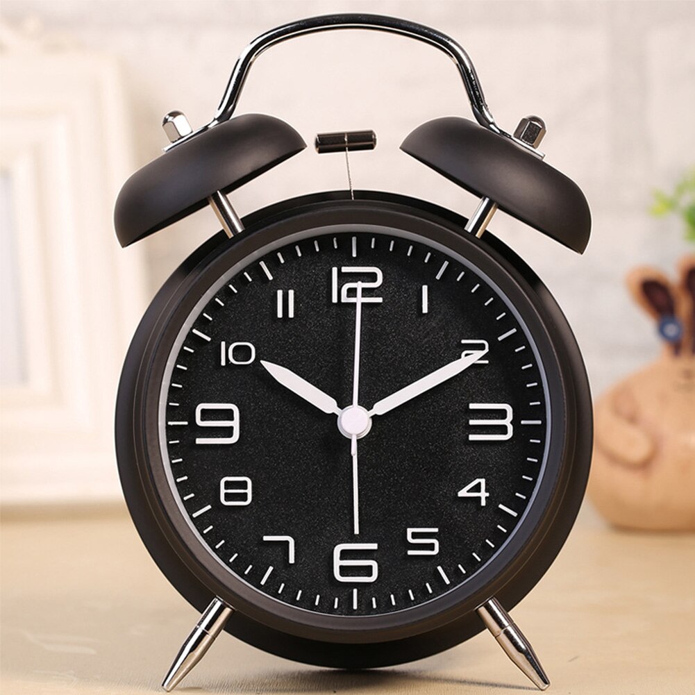 3D Classic School Big Dial Analog Alarm Clock Double Bell Kids Noiseless Battery Operated Night Light Explosion-proof Cute Home