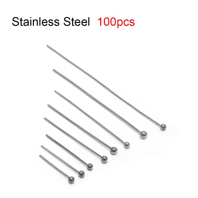 50-100pcs Stainless Steel Heads Eye Flat Head Pin Gold Silver Plated Ball Head Pins For Jewelry Findings Making Accessories: S / green