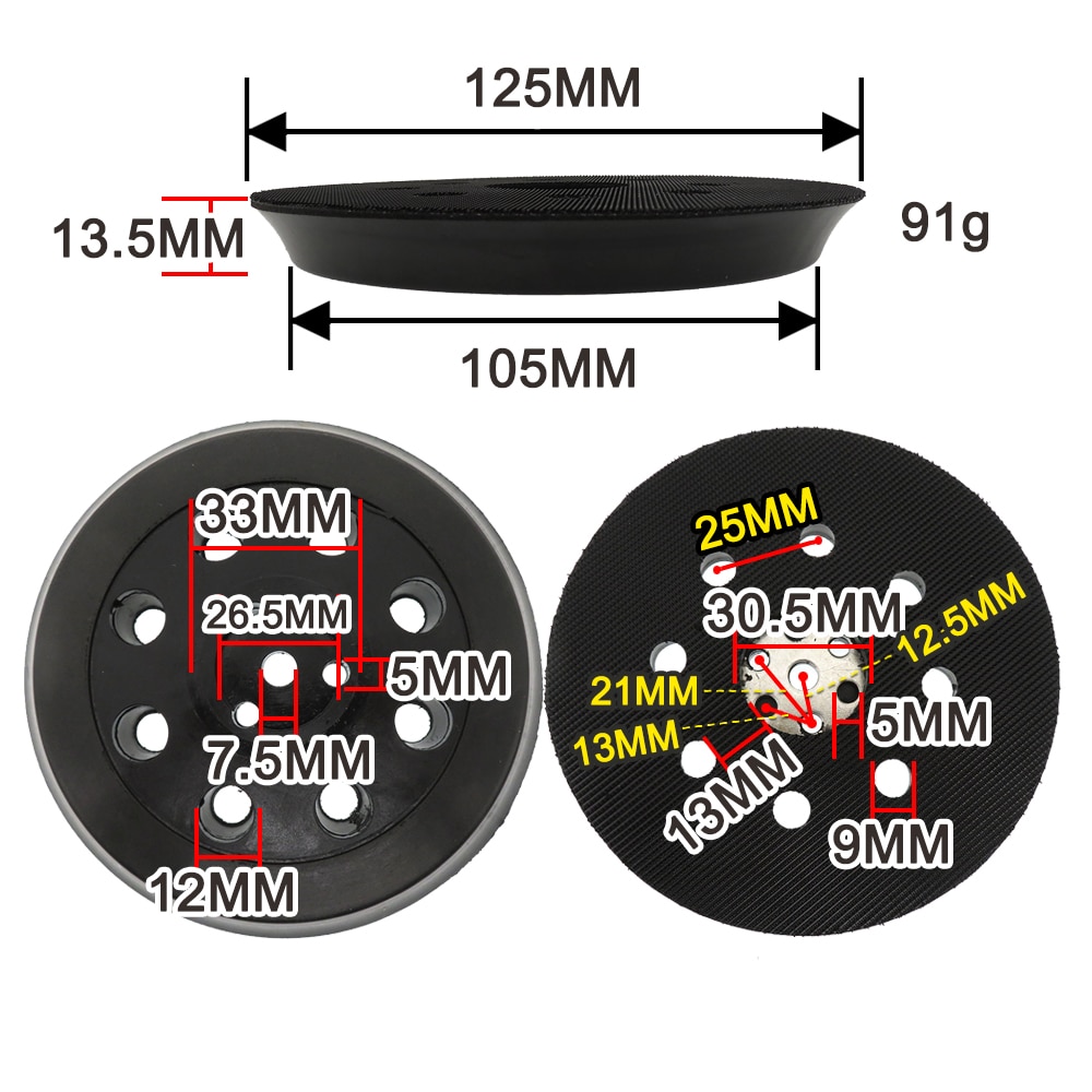 Placa de respaldo para lijadora, repuesto de gancho y bucle de 5 pulgadas y 9 agujeros, almohadilla de lijado de 125MM para herramientas eléctricas abrasivas RS032 y RS031