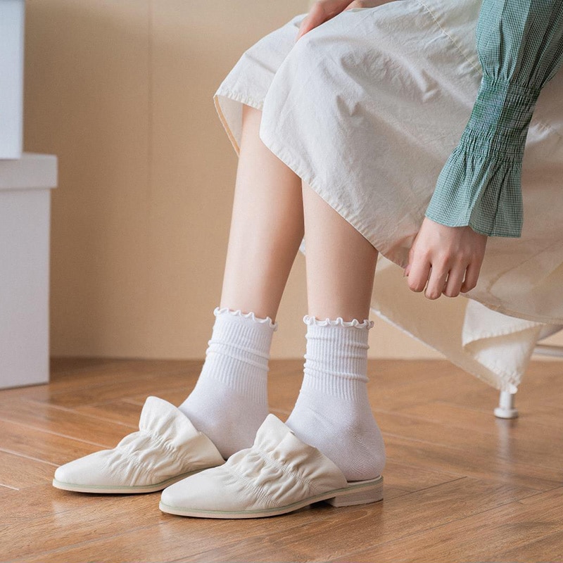 Röyhelöiset röyhelösukat naisille pitsiset söpöt yksivärinen harajuku puuvilla kawaii onnellinen syksy talvi pitkät korkeat naisen sukat tyttöjen sukat