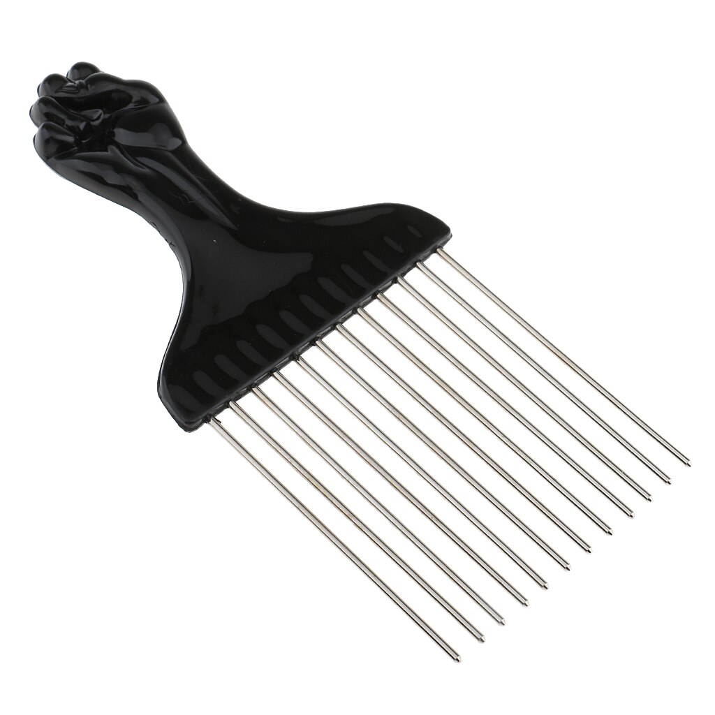 Black Fist Afro Pick Metal Wide Teeth Hair Comb For Volumizing Hair Styling